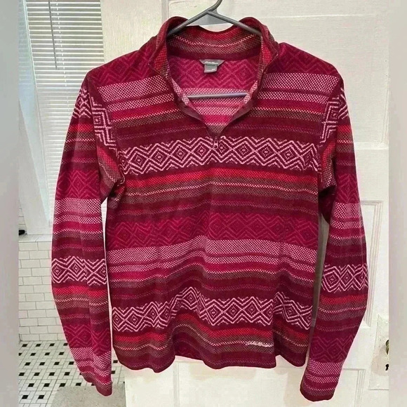 Eddie Bauer colorful‎ tribal striped fleece like pullover quarterzip sweatshirt - Picture 2 of 9